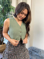 Castilla Olive Linen Button Up Vest