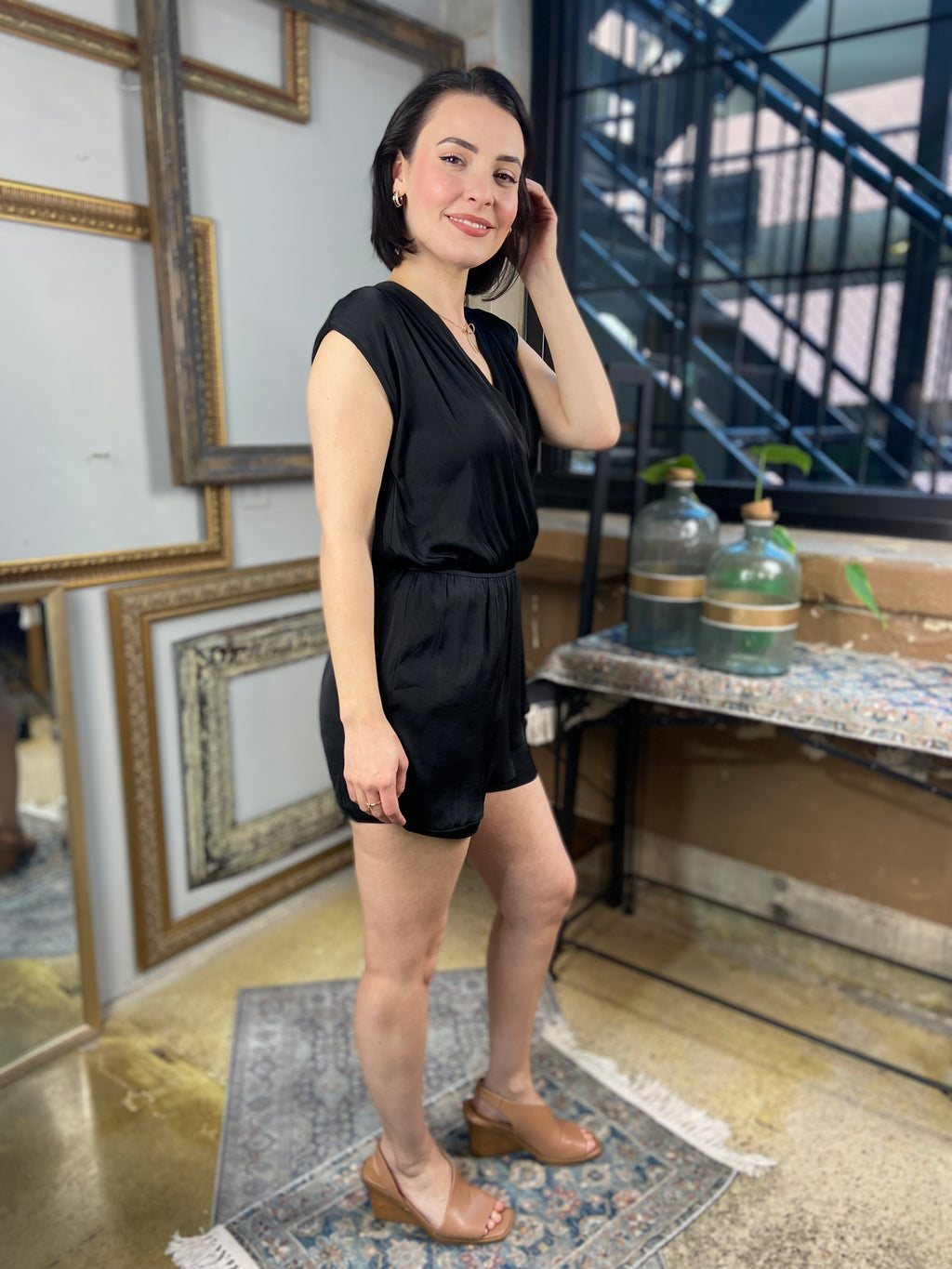 Alice Black Ruffled Sleeveless Romper