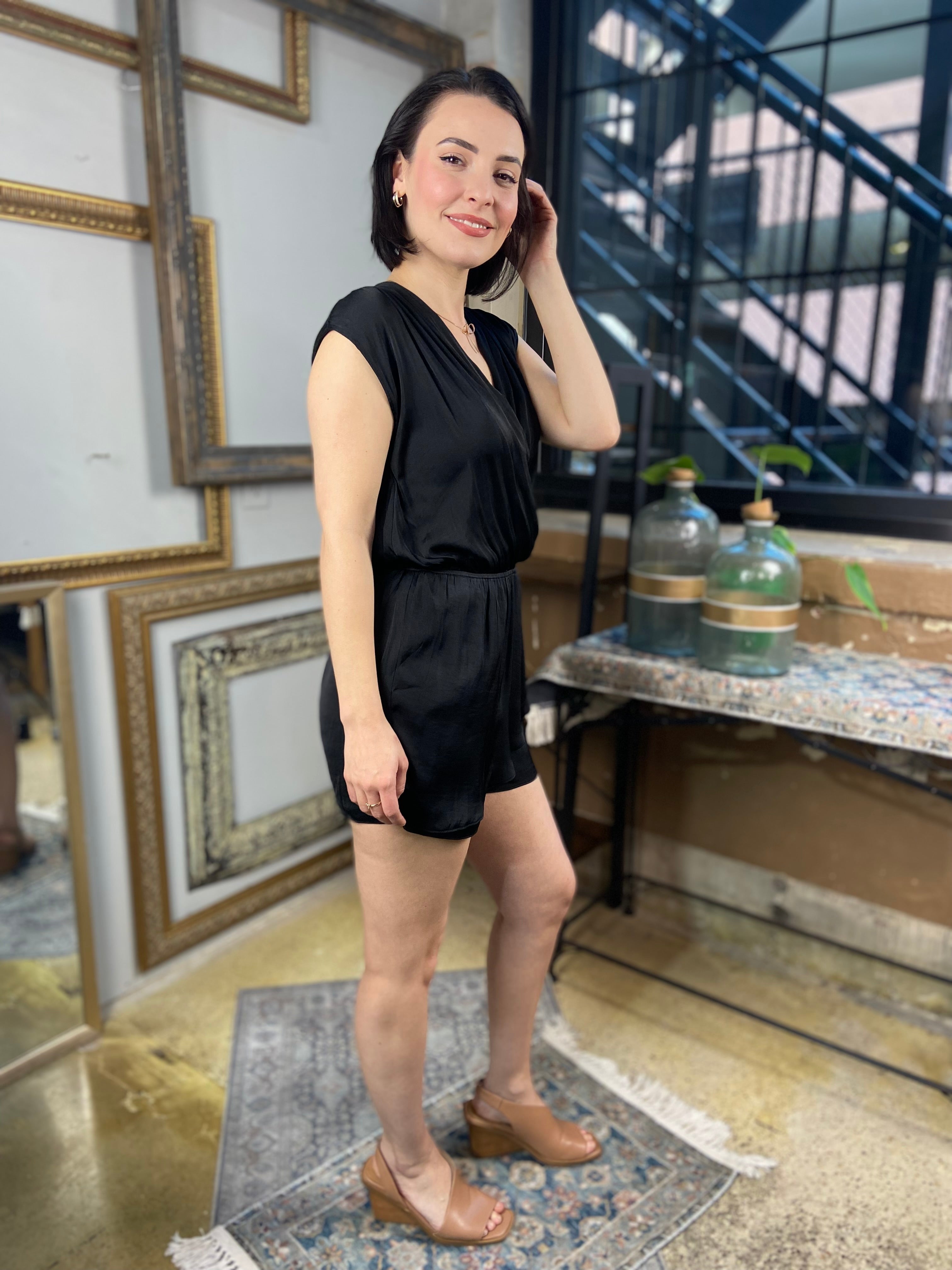 Alice Black Ruffled Sleeveless Romper