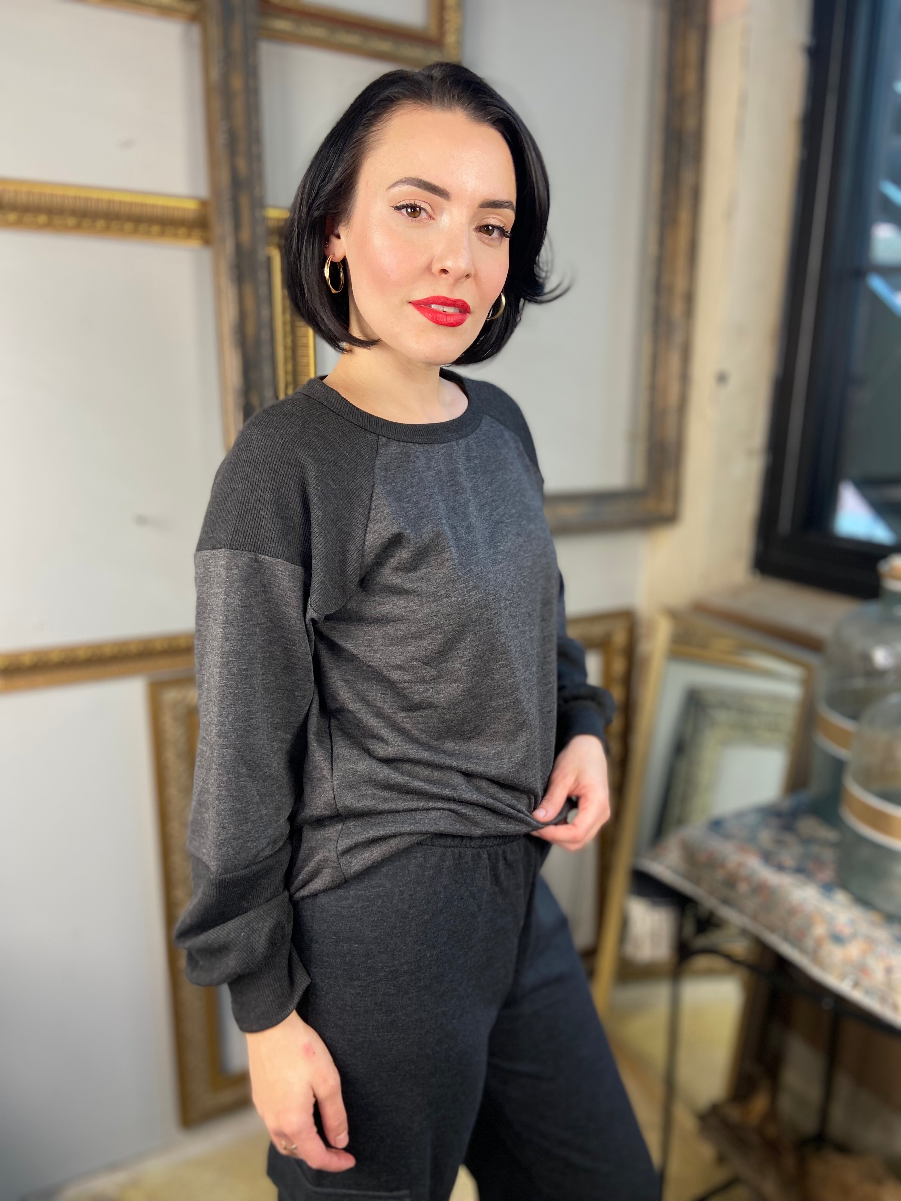 Olander Charcoal Wide Crew Neck Long Sleeve