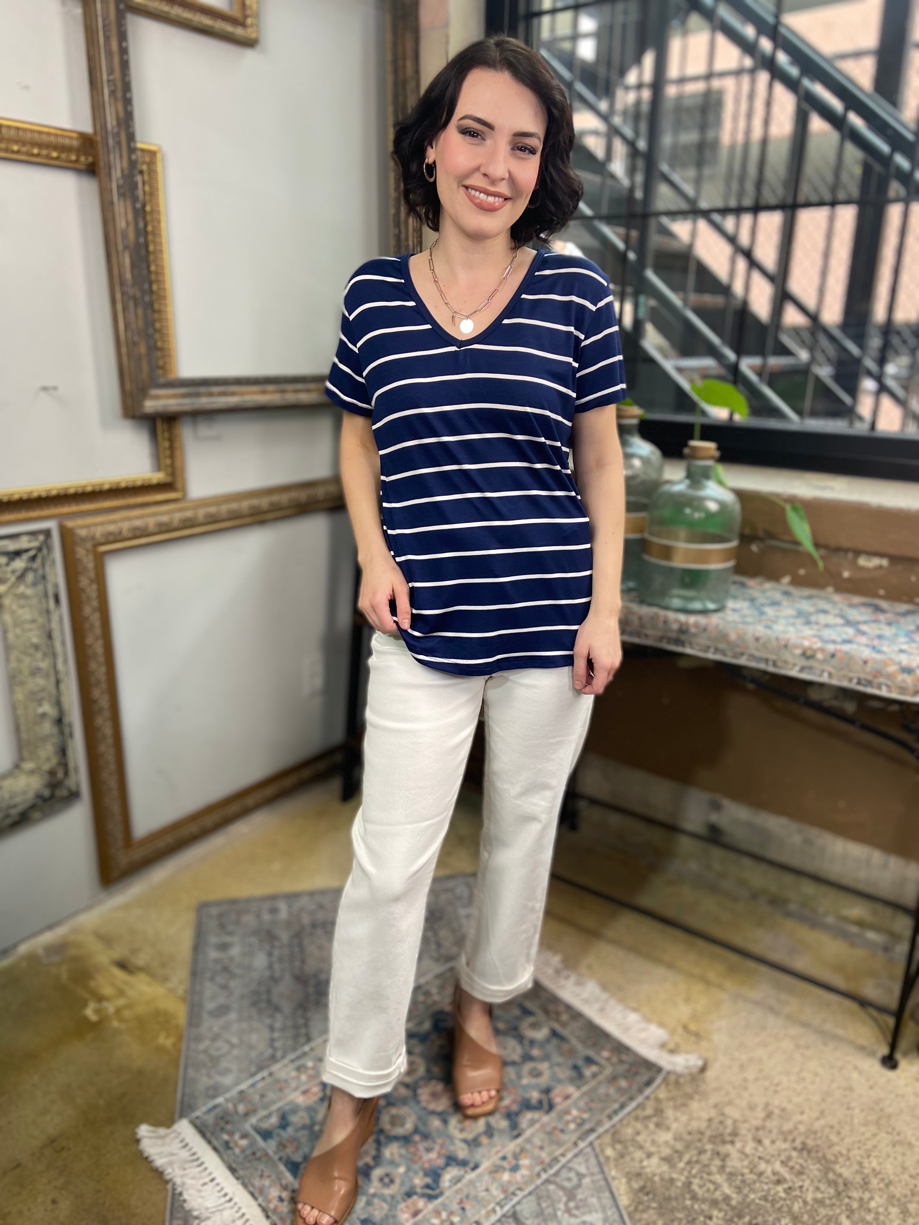 Skye Navy & White T Shirt