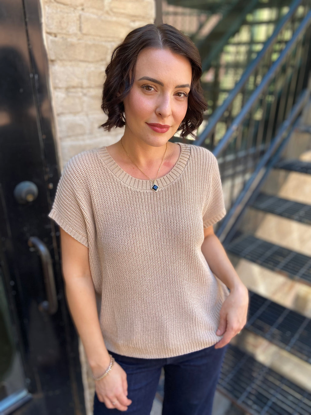 Sofee Taupe Short Sleeve Top