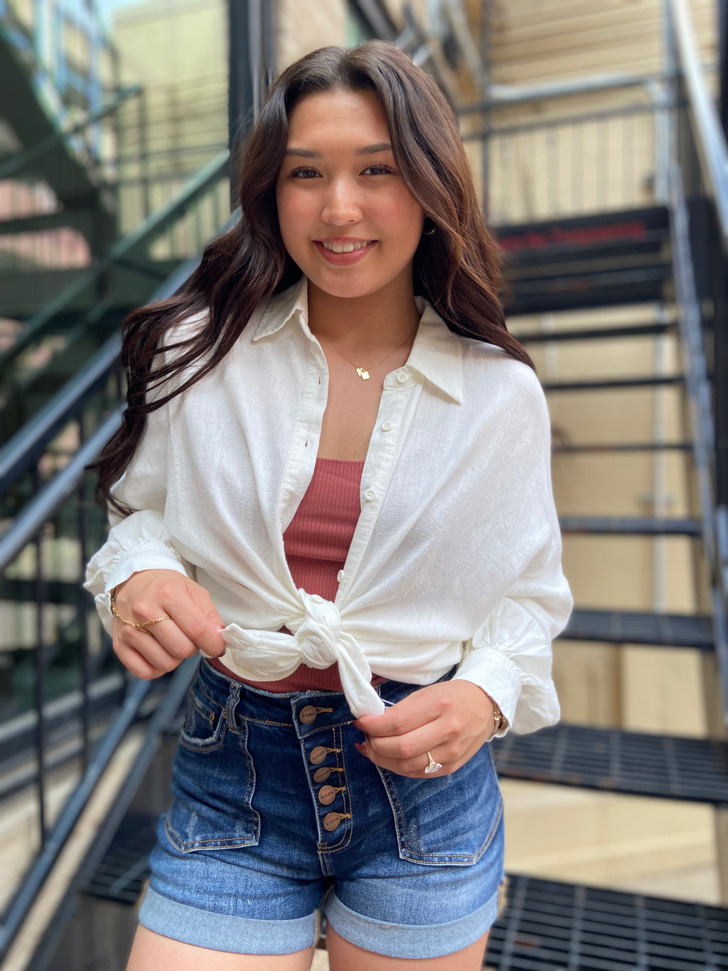 Kittie White Linen Risen Button Up - MK Threads Boutique