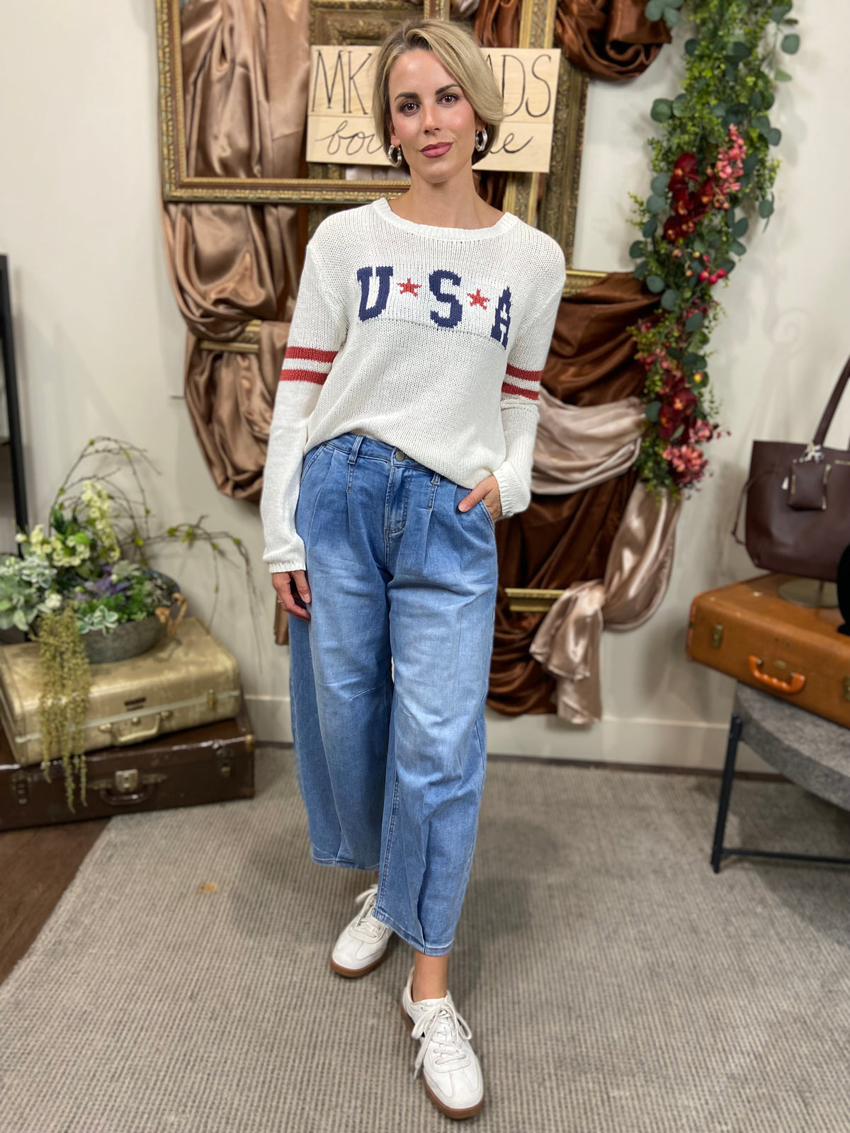 Canon White USA Knit Sweater
