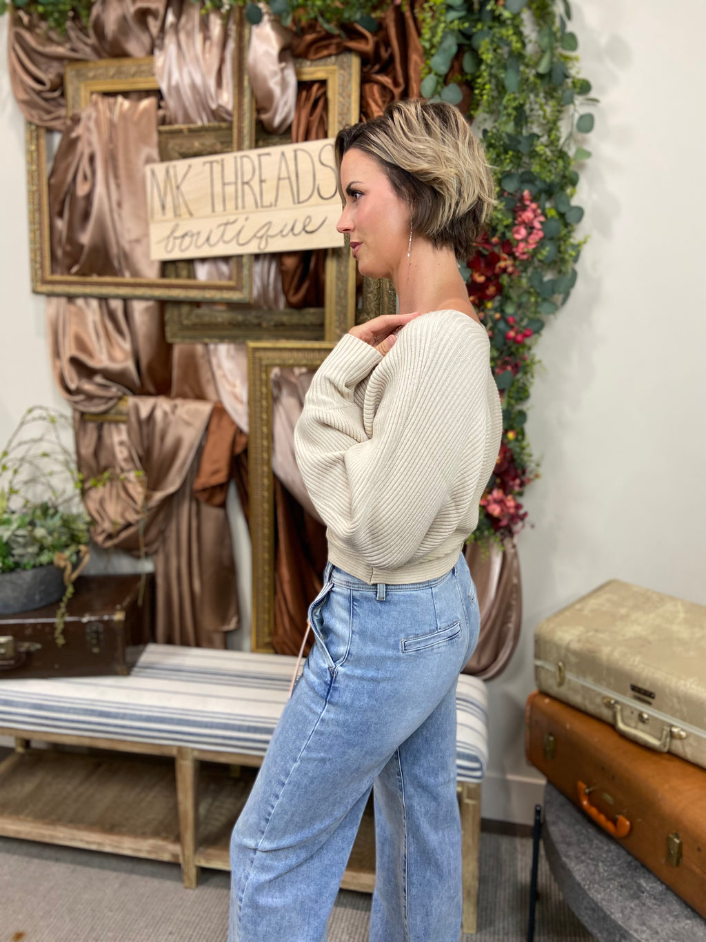 Zee Beige Boat Neck Ribbed Sweater