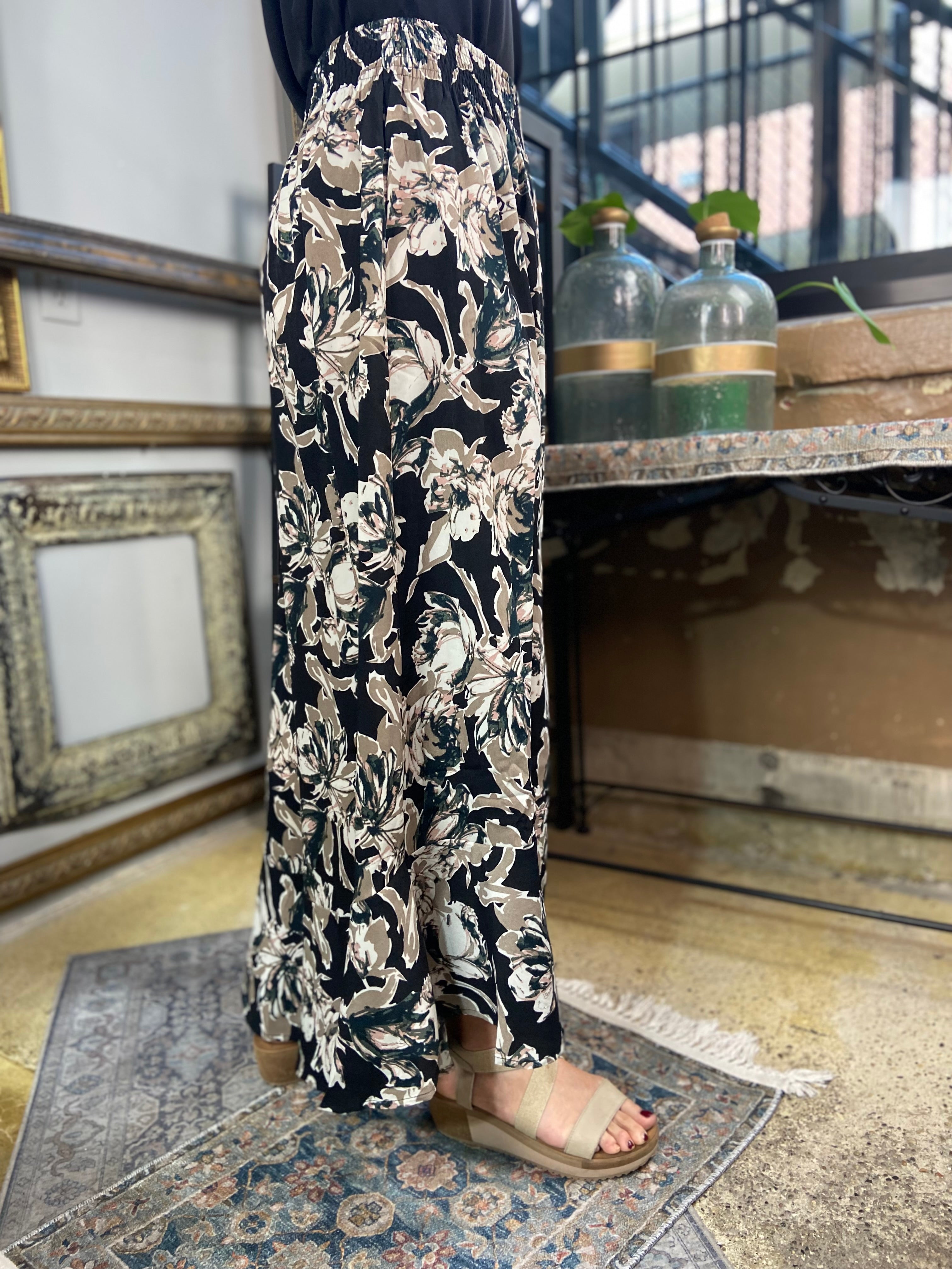 Mae Black Pattern Maxi Skirt