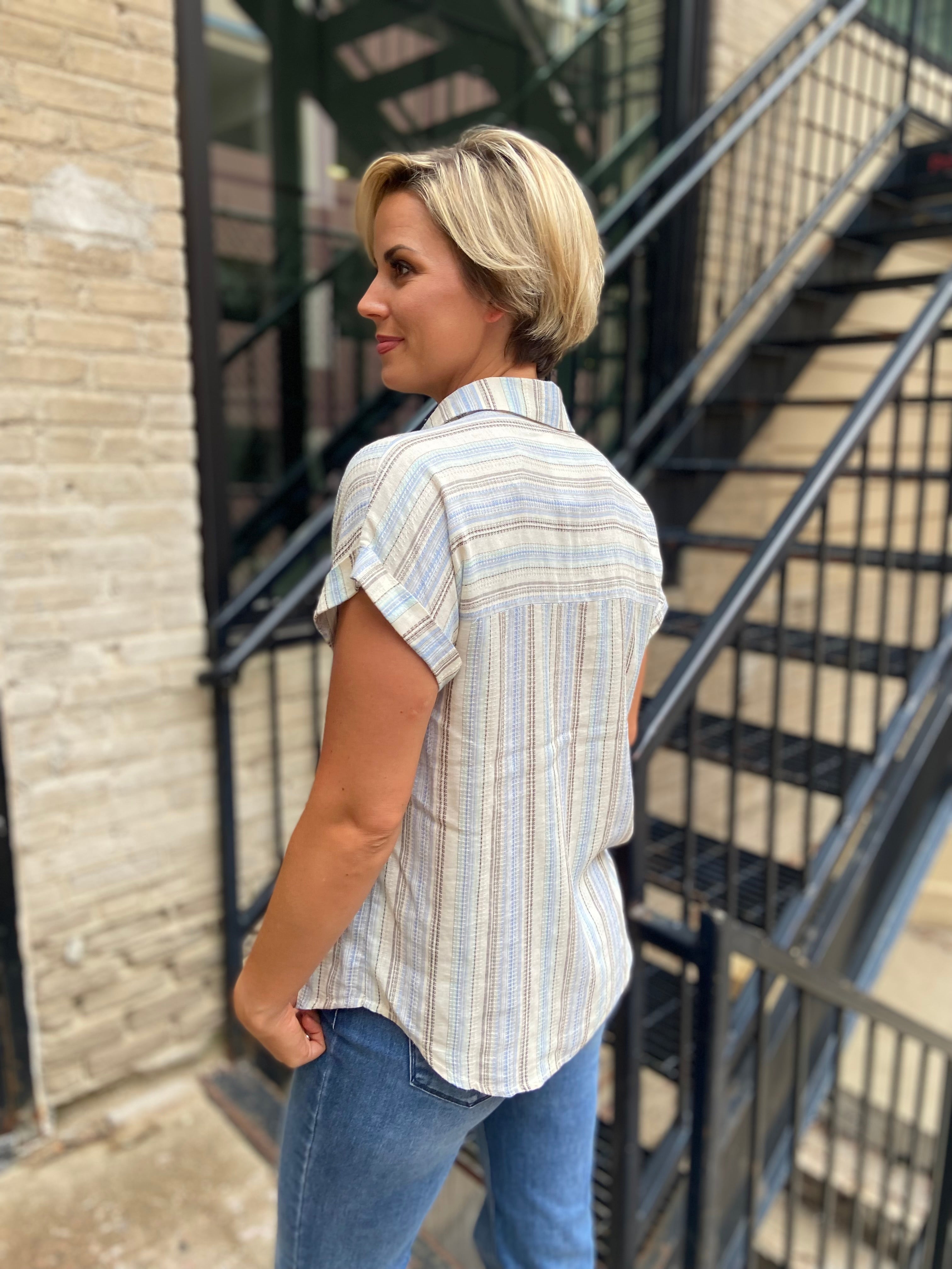 Rico Blue Stripe V-Neck Top