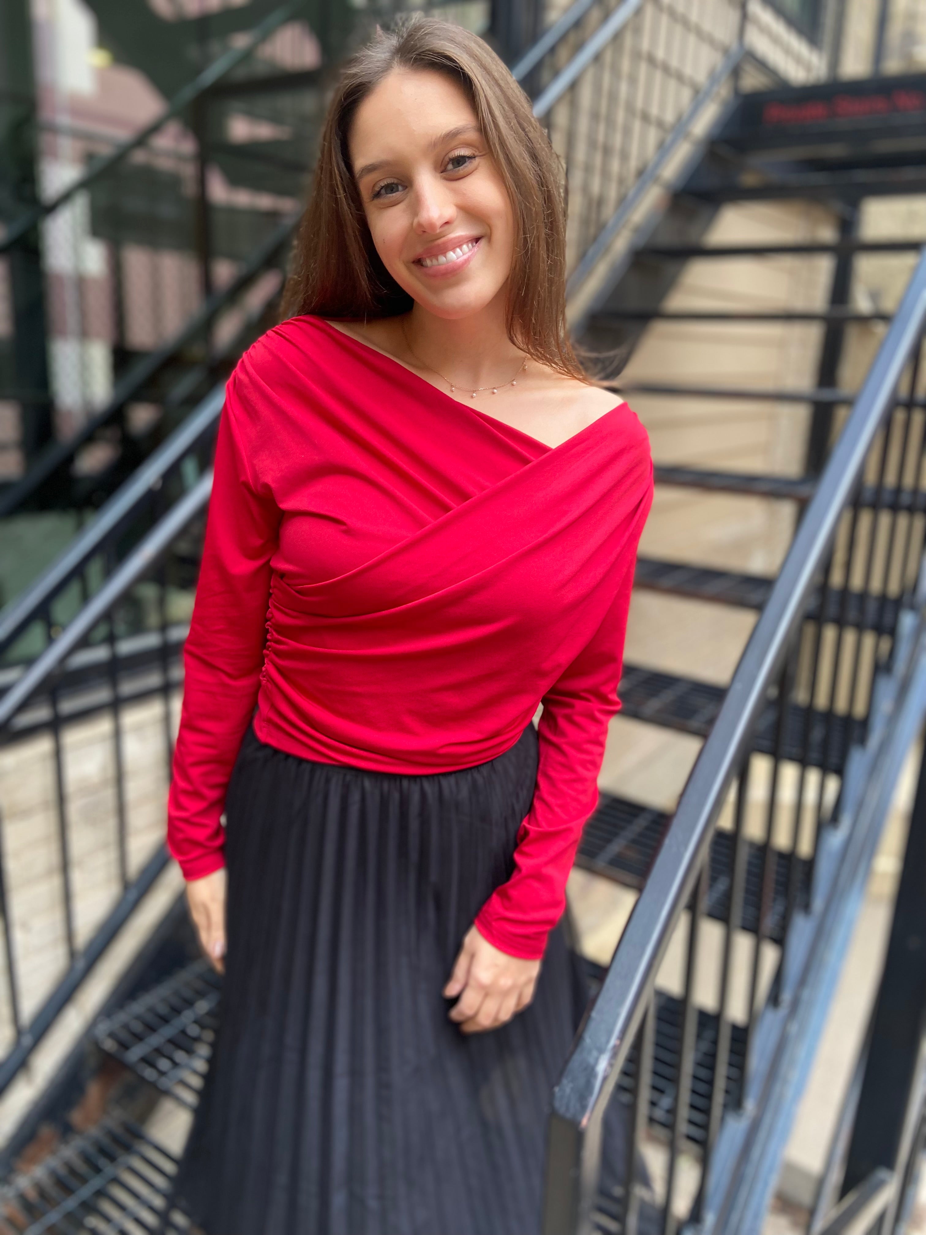 Ophelia Wine Red Off The Shoulder Long Sleeve Top