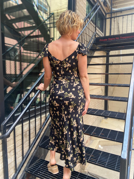 Farrah Black Floral Midi Dress