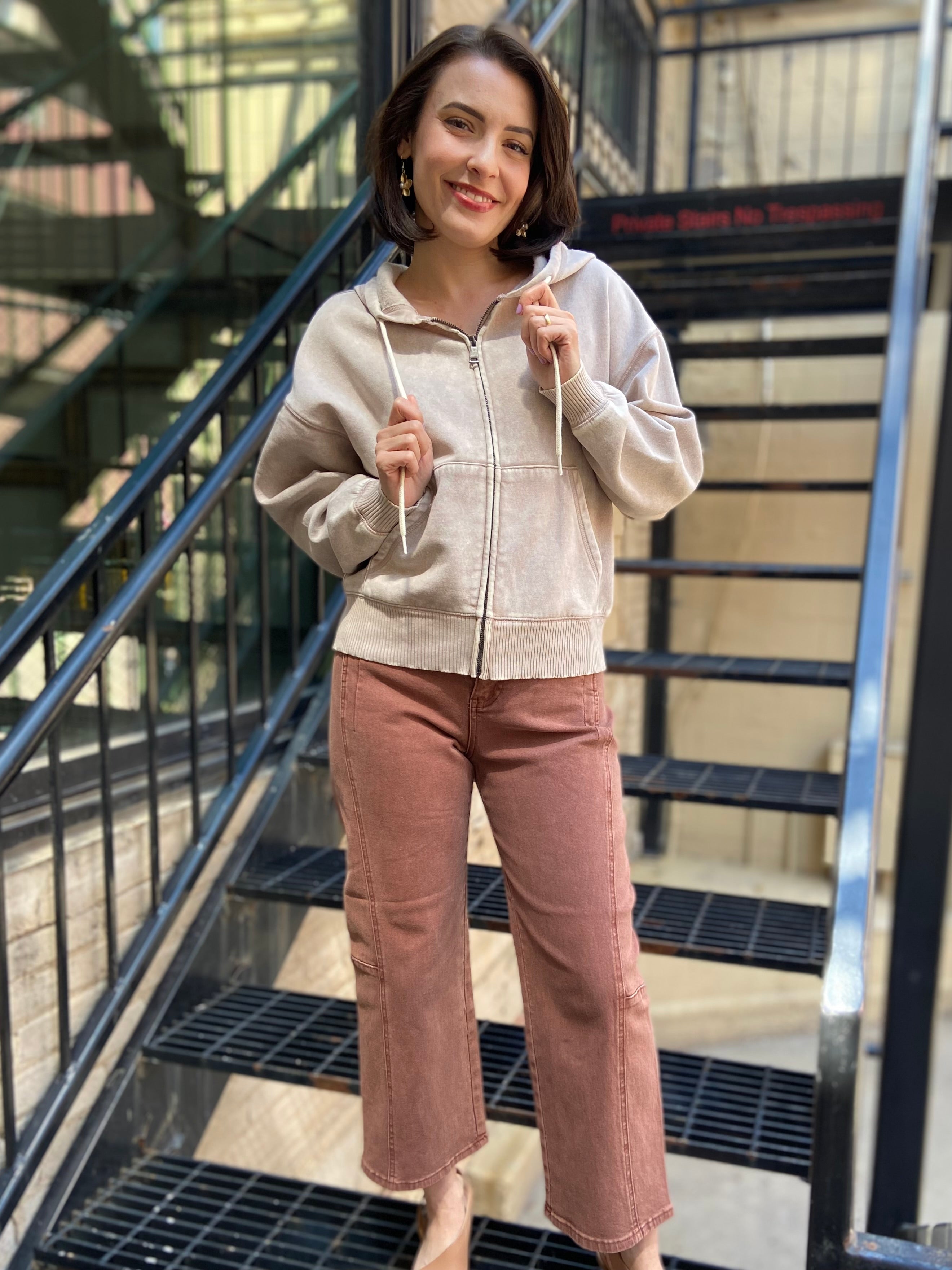 Archie Mocha Oversized Cropped Zip Up - MK Threads Boutique