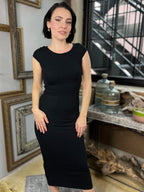 Jolie Black Short Sleeve T-Shirt Midi Dress