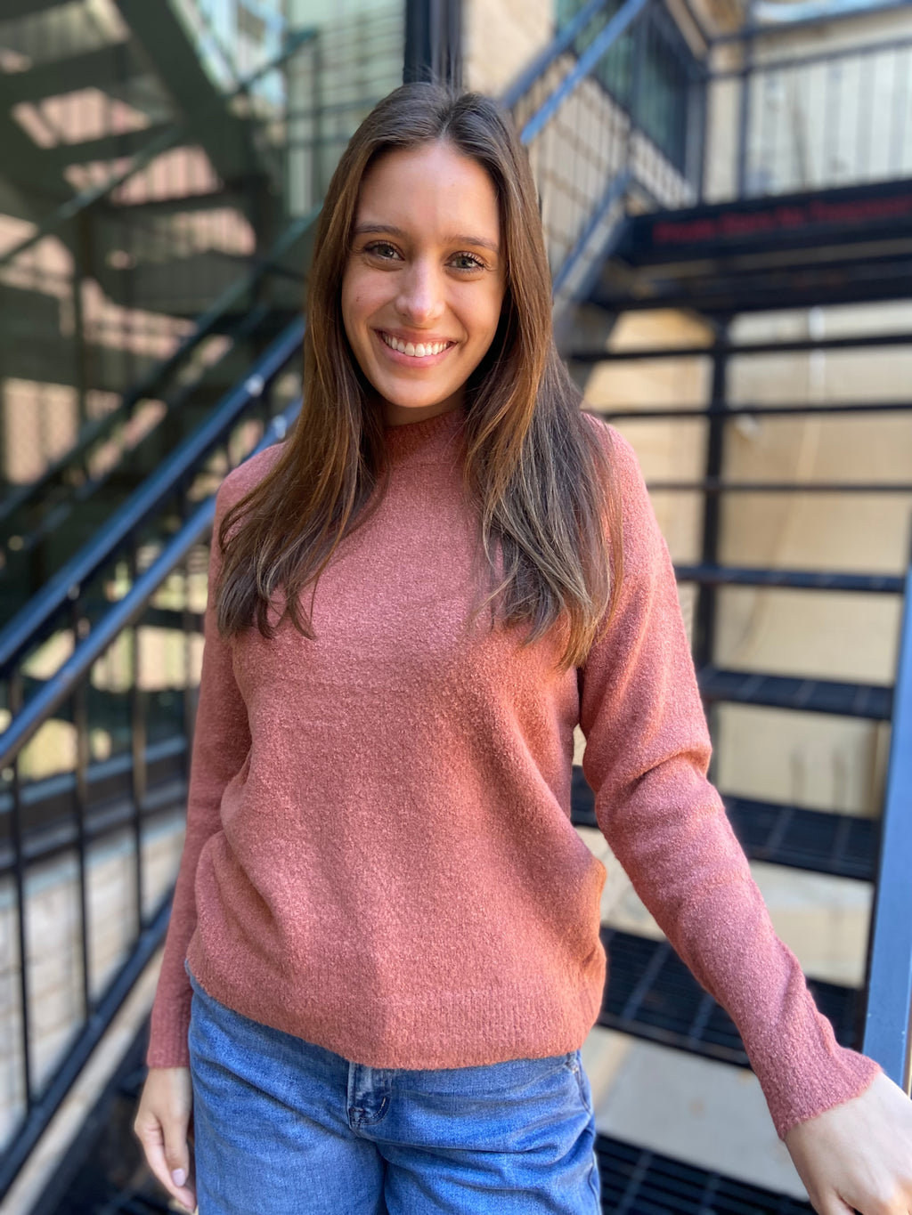 Lizzie Marsala Crewneck Long Sleeve Sweater Top