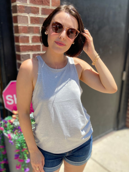 Quinn Light Gray Open Back Tank Top