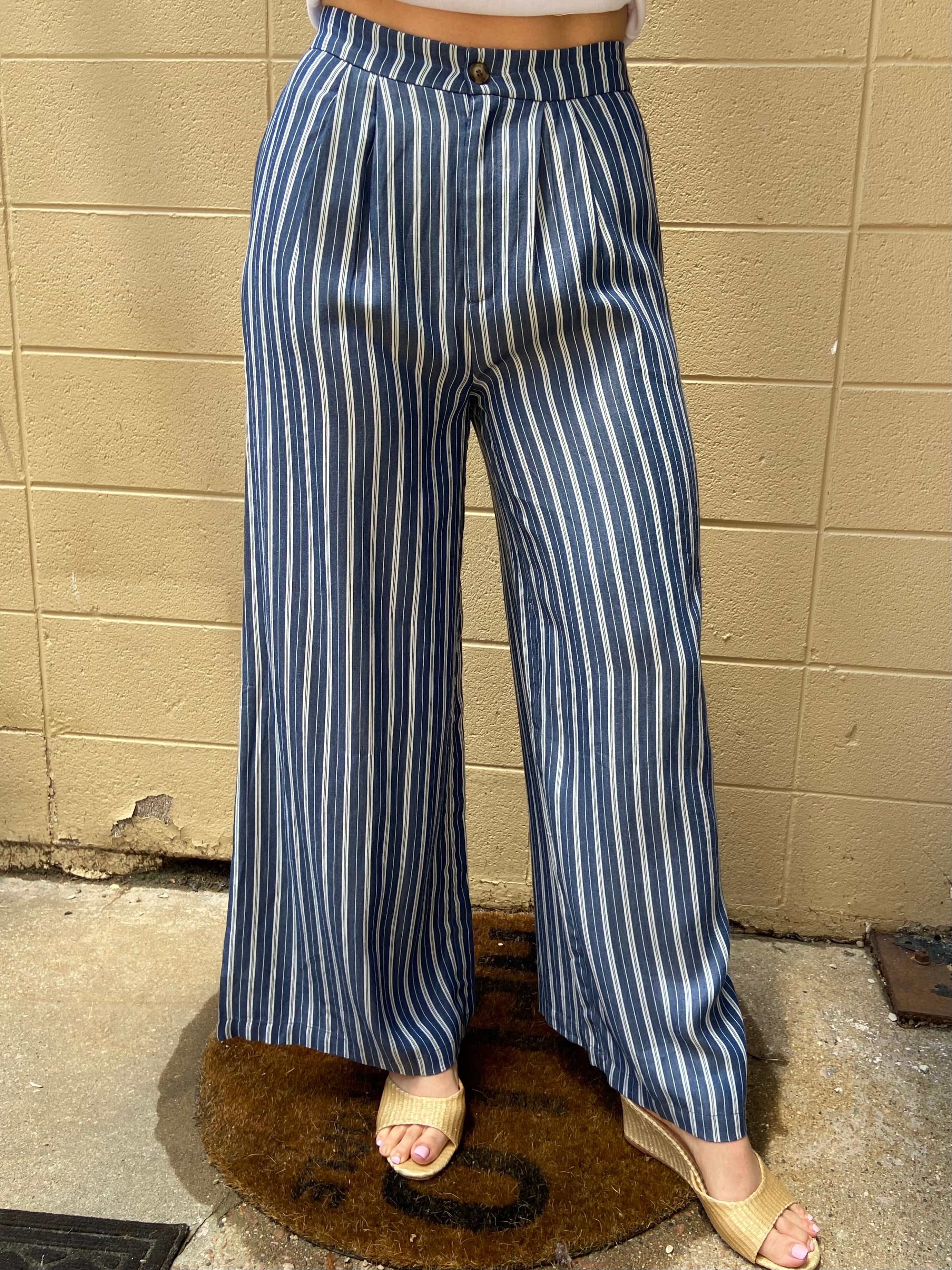 Everen Blue & White Stripe Wide Leg Pants - MK Threads Boutique