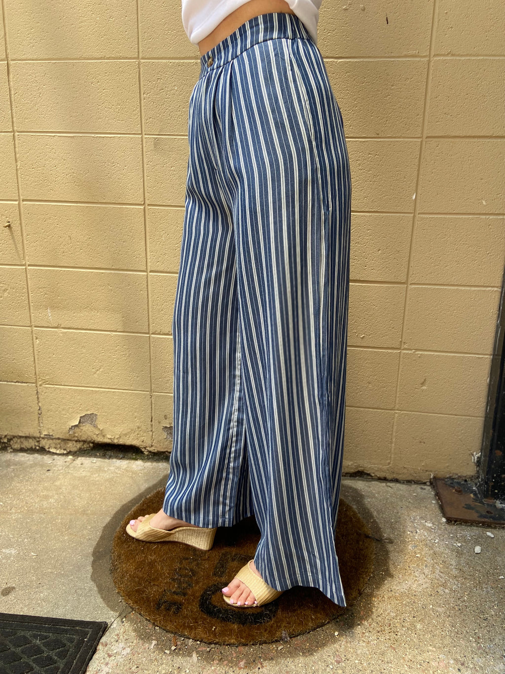 Everen Blue & White Stripe Wide Leg Pants - MK Threads Boutique