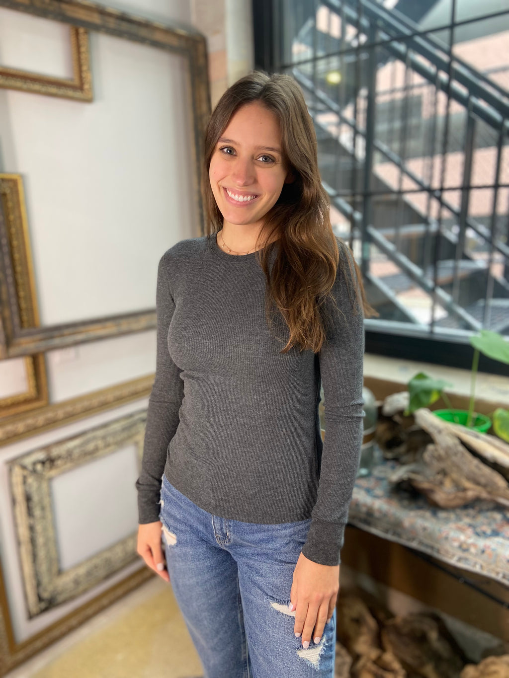 Issac Charcoal Gray Long Sleeve Thermal Top