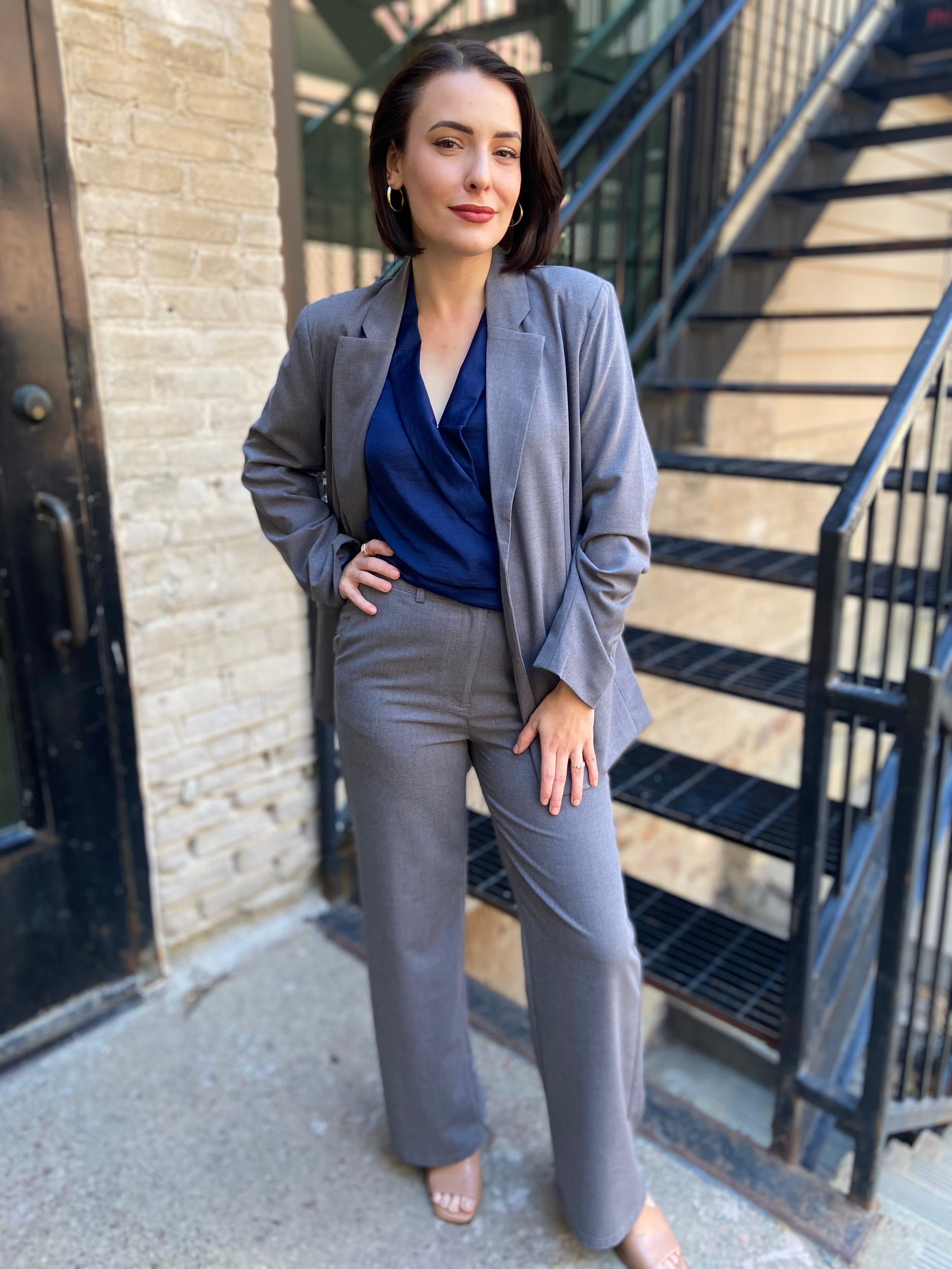 Nora Charcoal Gray Button Blazer