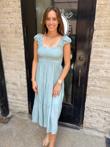 Alina Mint Stone Smocked Midi Dress