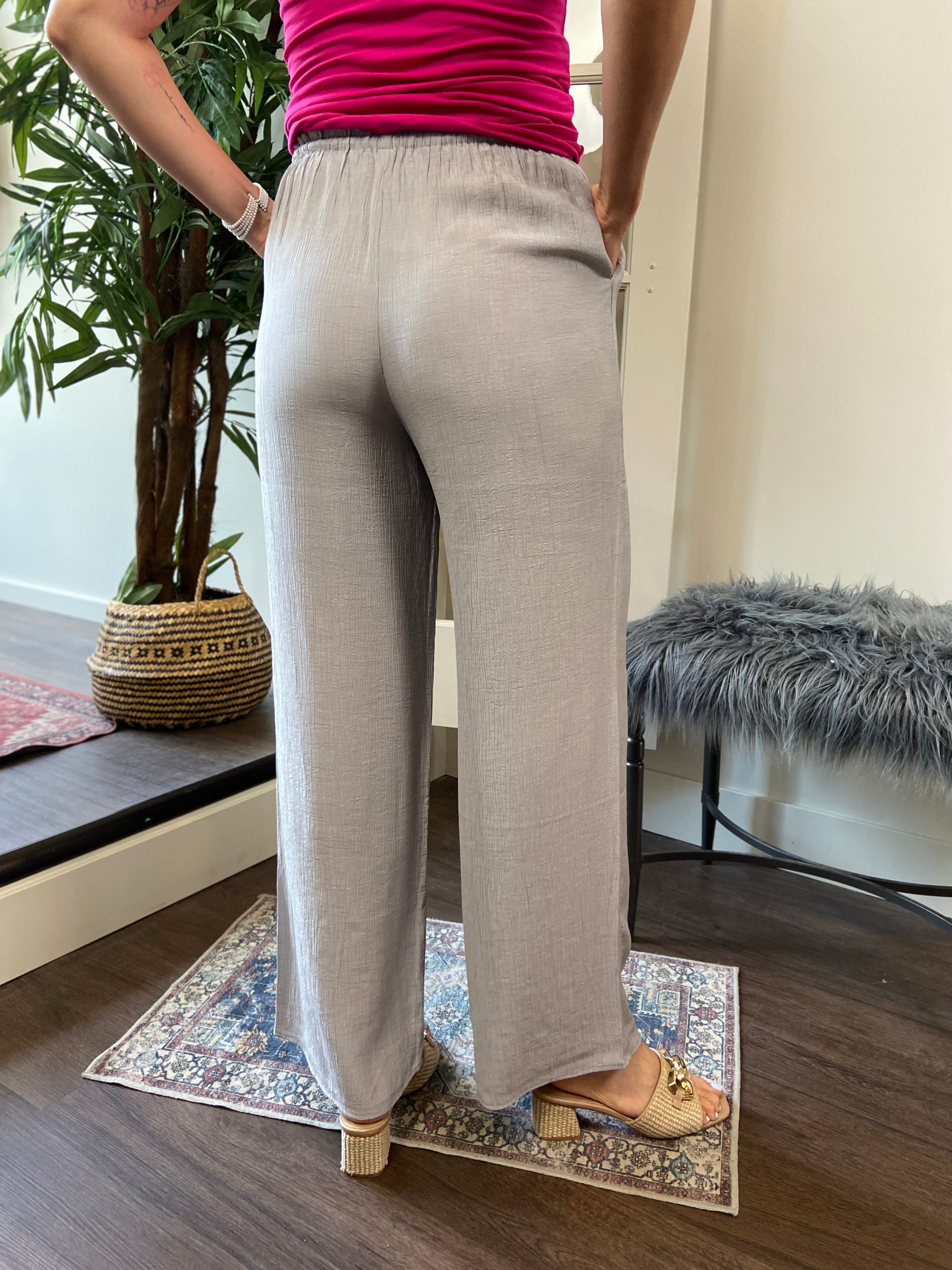 Jackie Light Gray High Waisted Wide Leg Pants - MK Threads Boutique