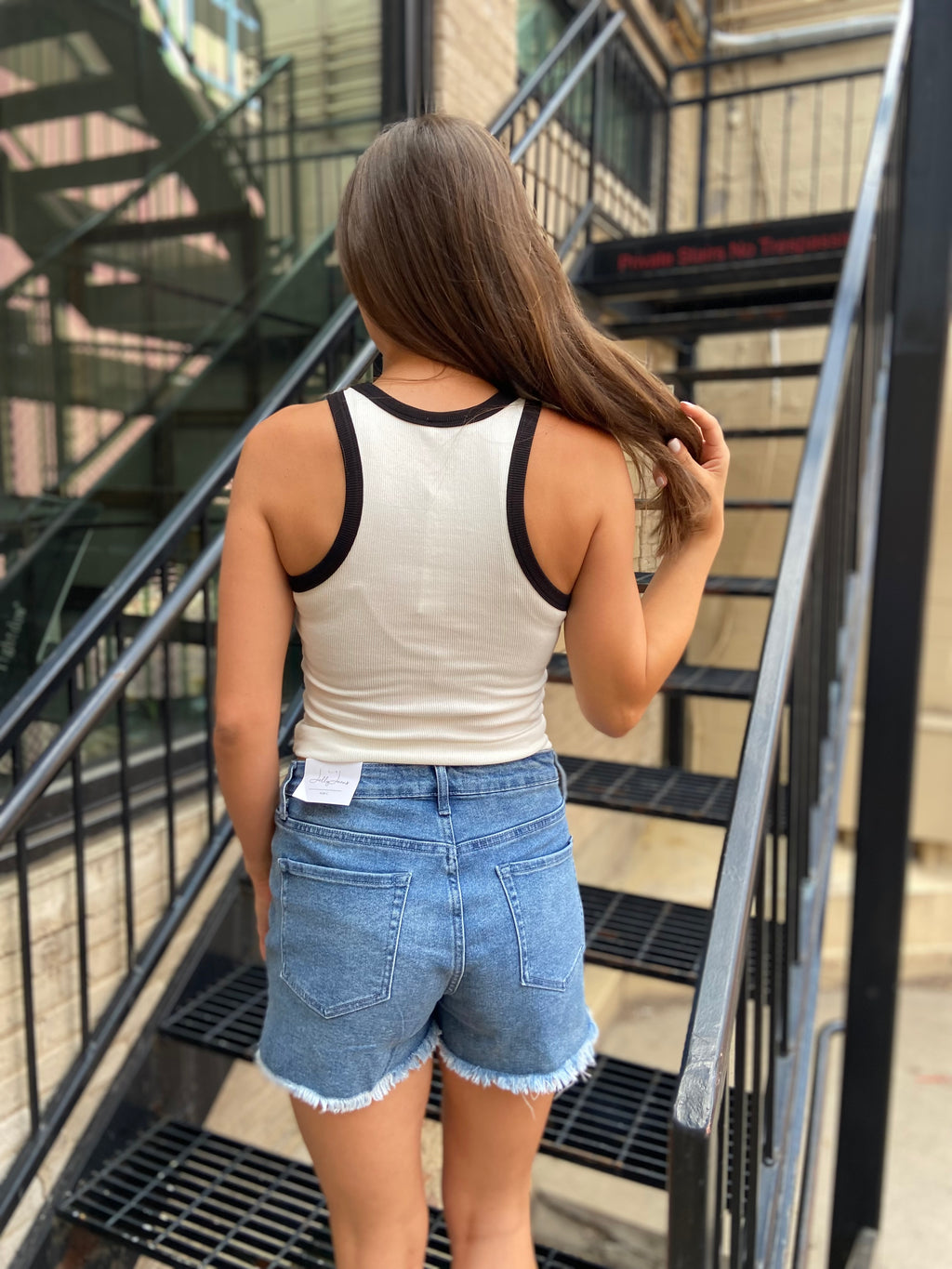 Idris White & Black Trim Knit Tank Top