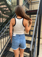 Idris White & Black Trim Knit Tank Top