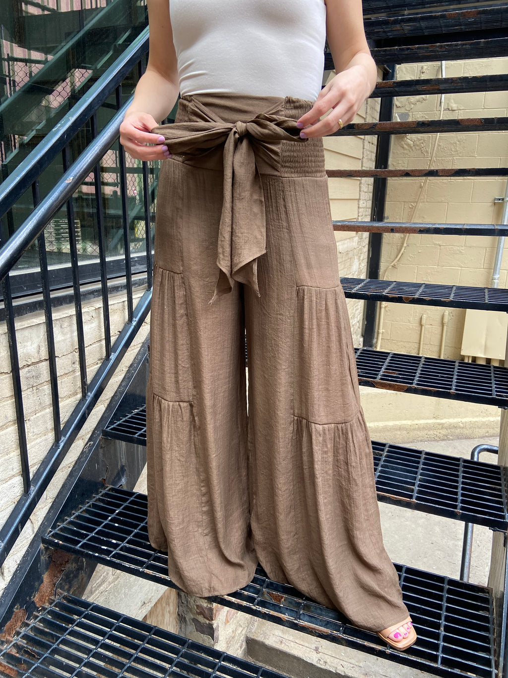 Kathy Brown Wide Leg Tiered Pants - MK Threads Boutique