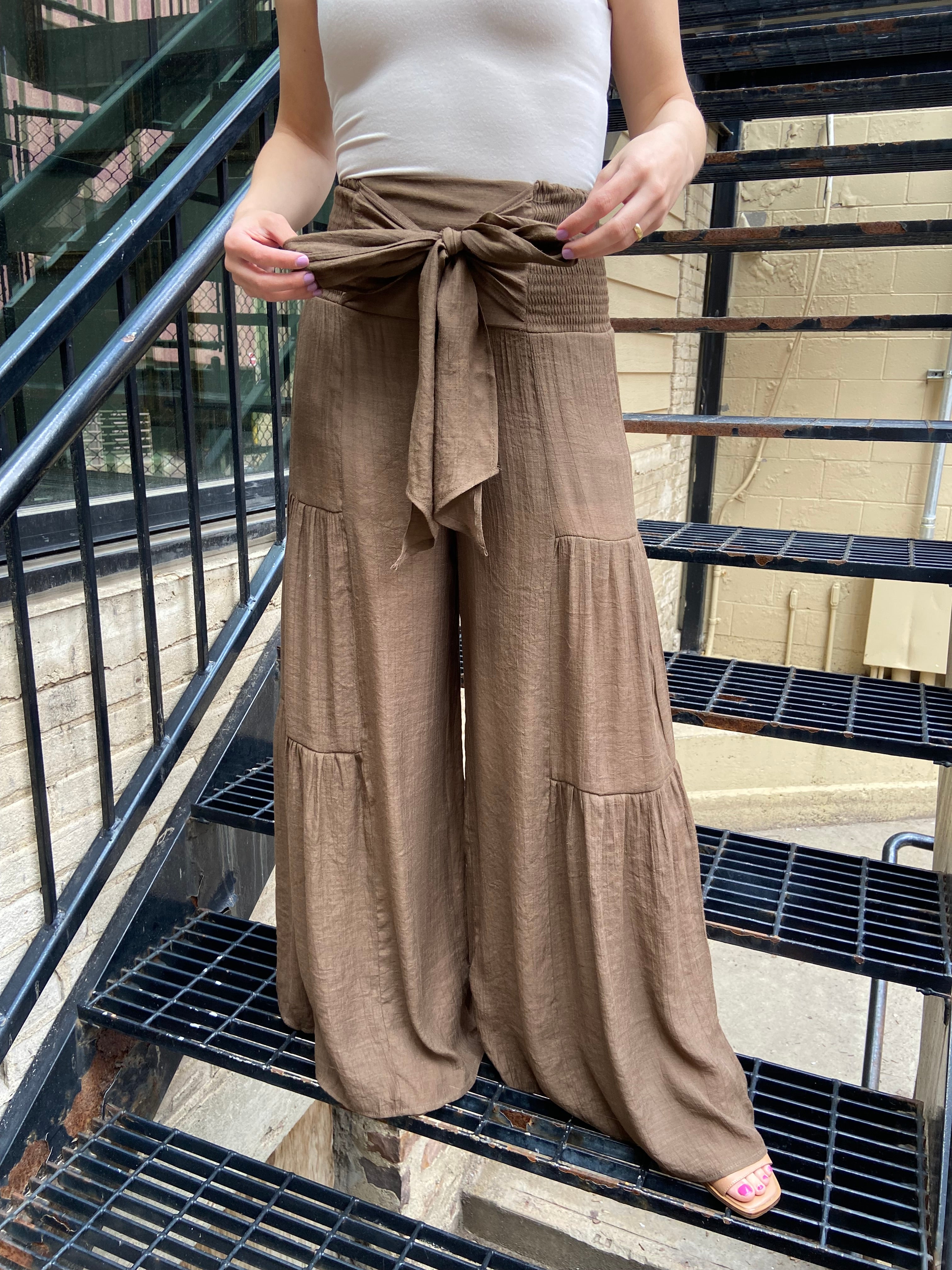 Kathy Brown Wide Leg Tiered Pants - MK Threads Boutique