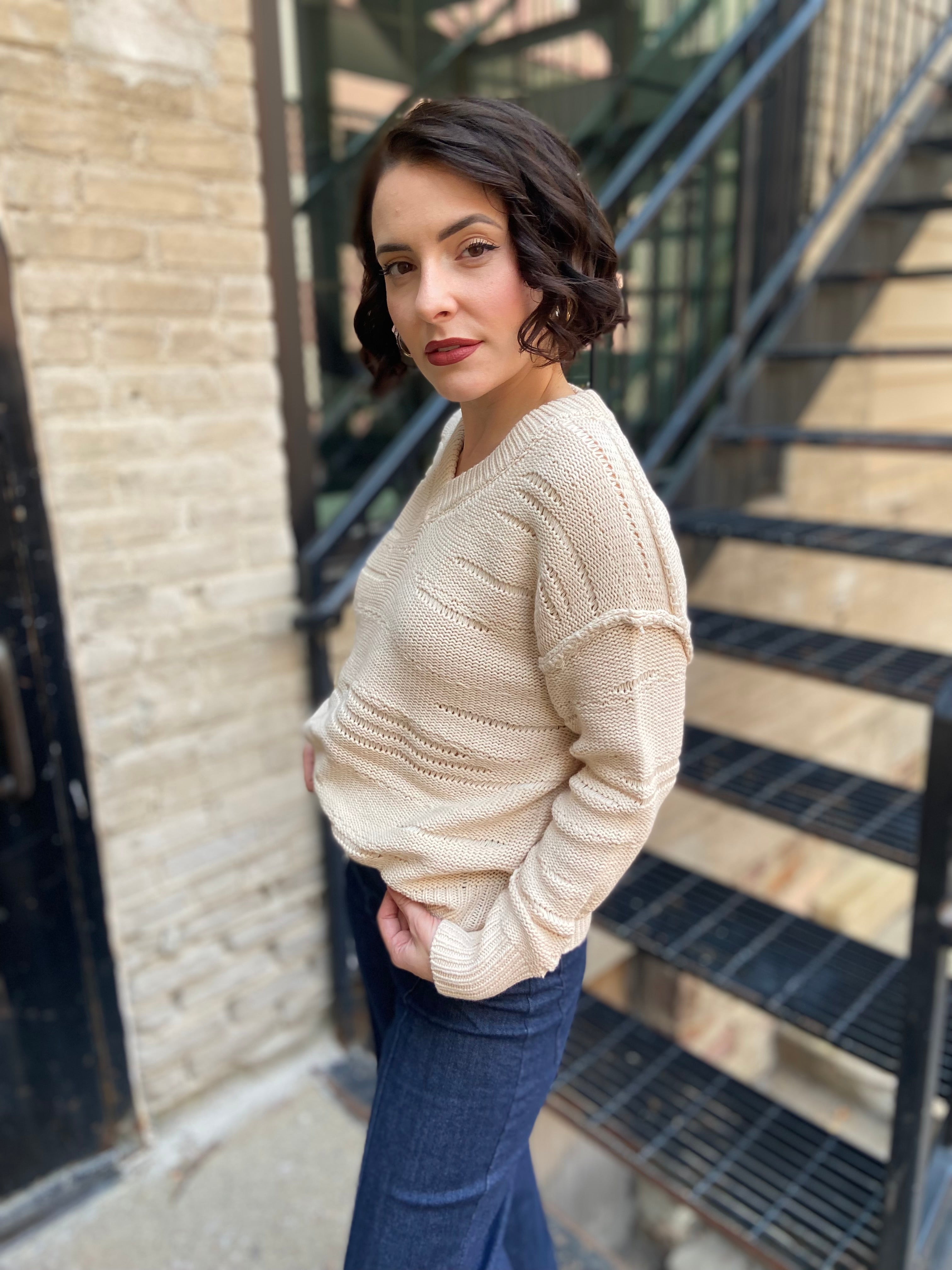 Maura Ivory V Neck Sweater