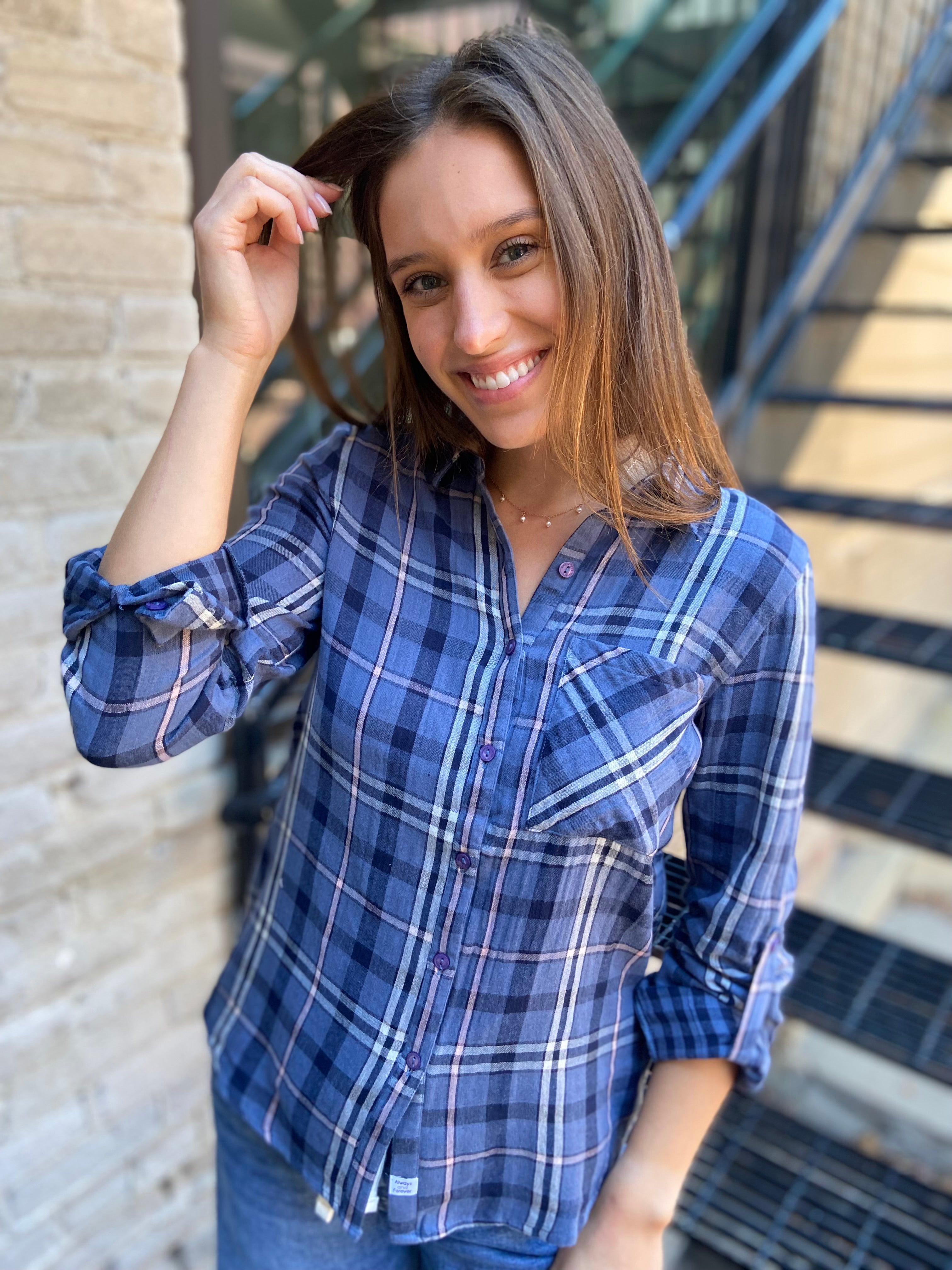 Erin Off Navy Blue Pocket Flannel