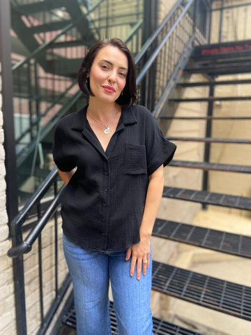 Hattie Black Short Sleeve Button Up