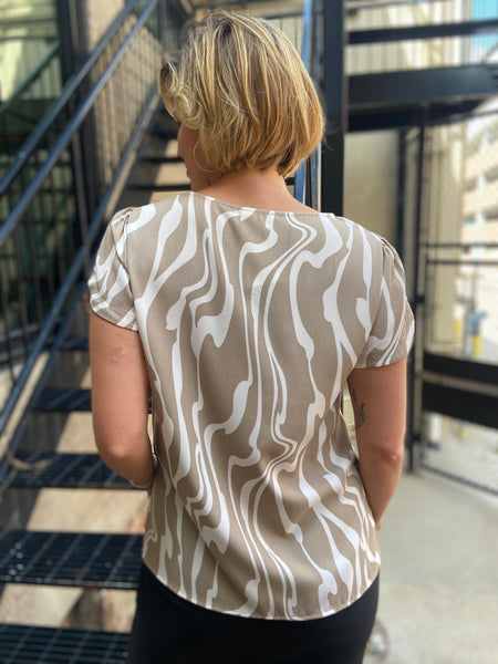 Kalinda Taupe Abstract Short Sleeve Top