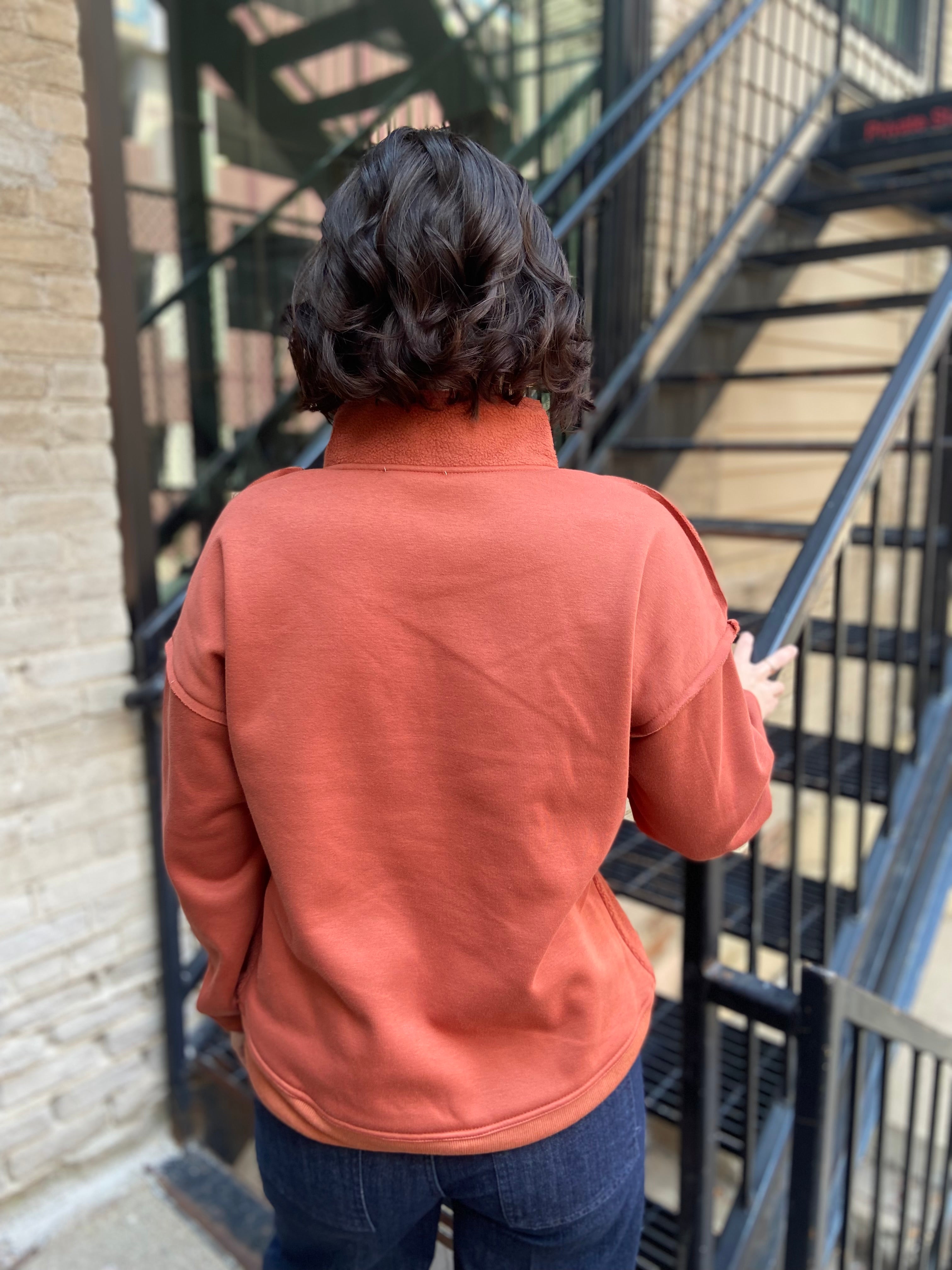 Kory Rust Half Zip Fleece Sweatershirt