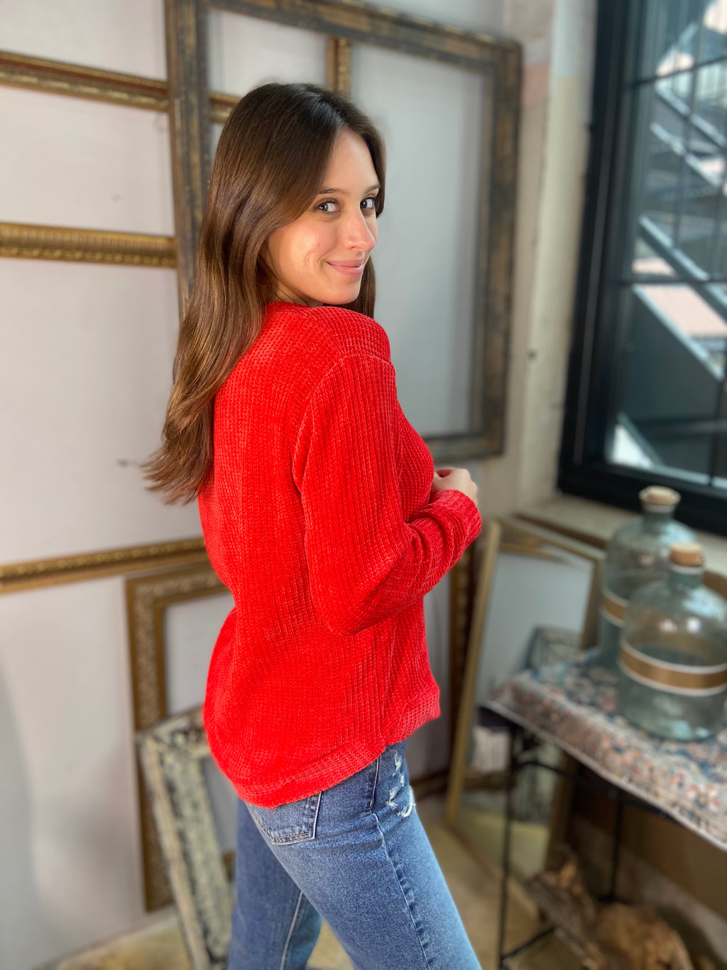 Kayla Ruby Chenille Waffle Round Neck Sweater