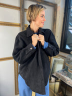 Katrina Black Button Fleece Jacket