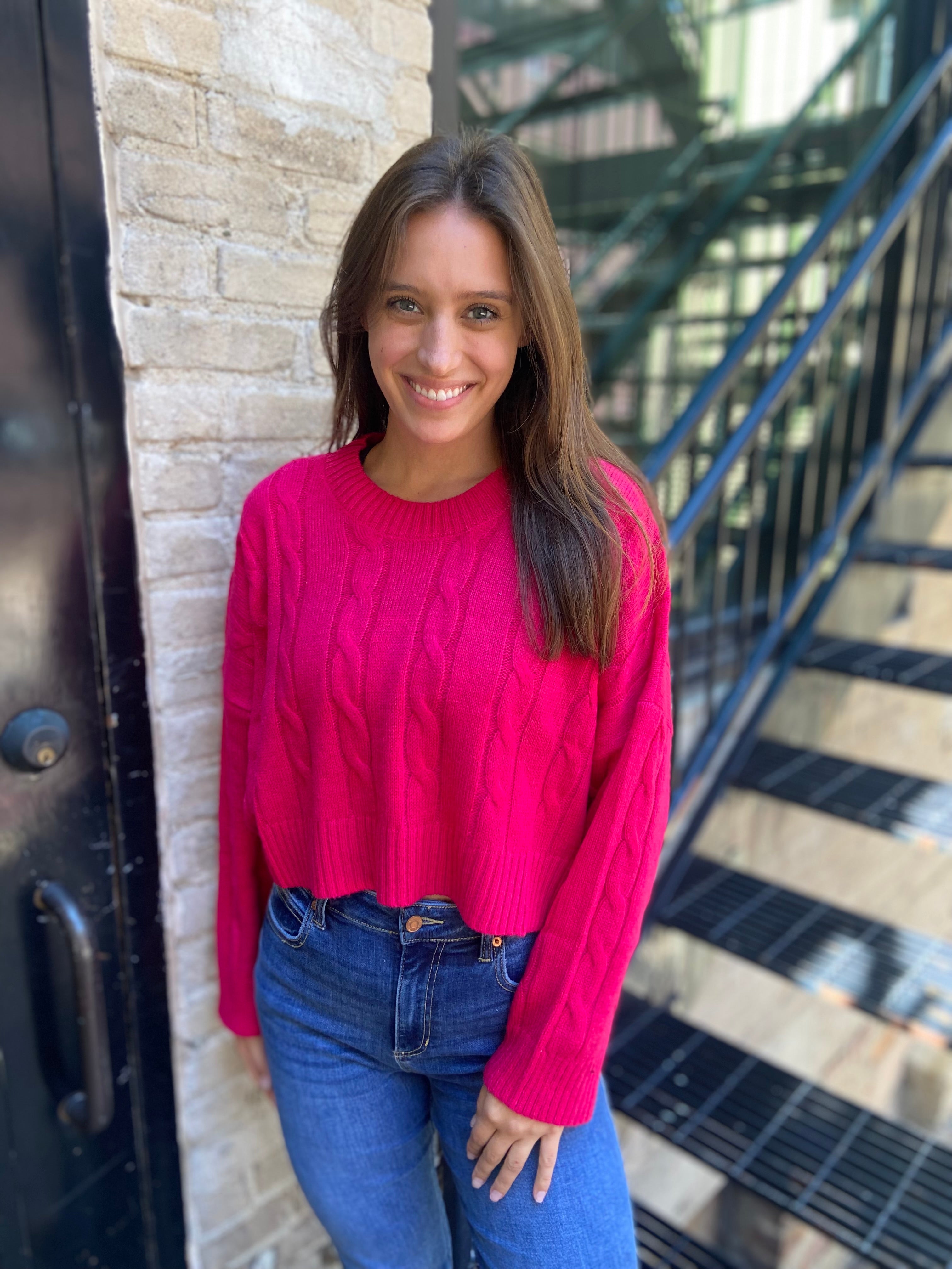 Kylie Pink Lightweight Knit Cropped Sweater