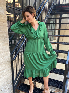Hillary Green Tiered Midi Dress