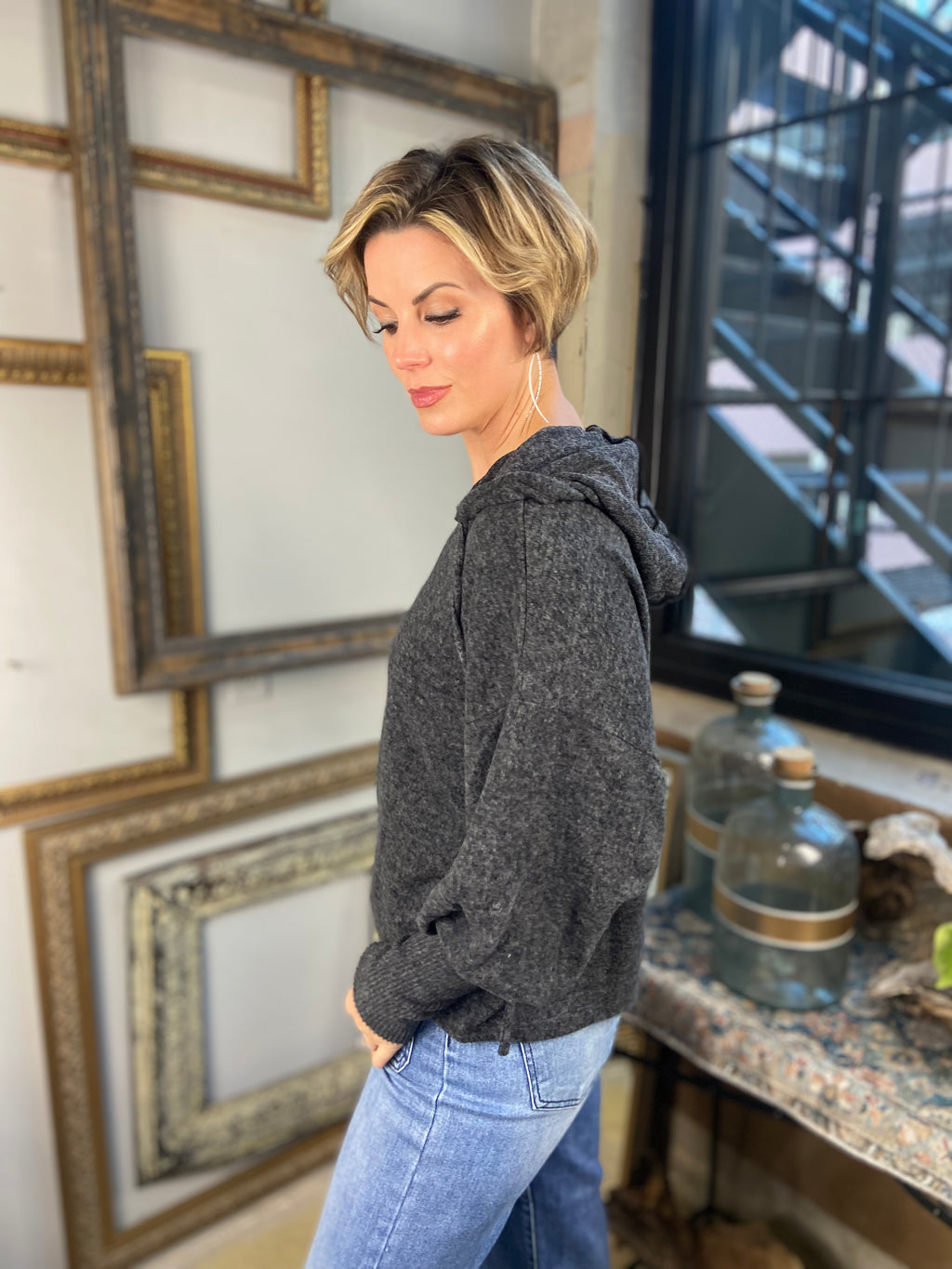 Taylor Black Hacci Balloon Sleeve Hoodie