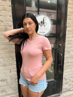 Sia Peach Basic V-Neck Top