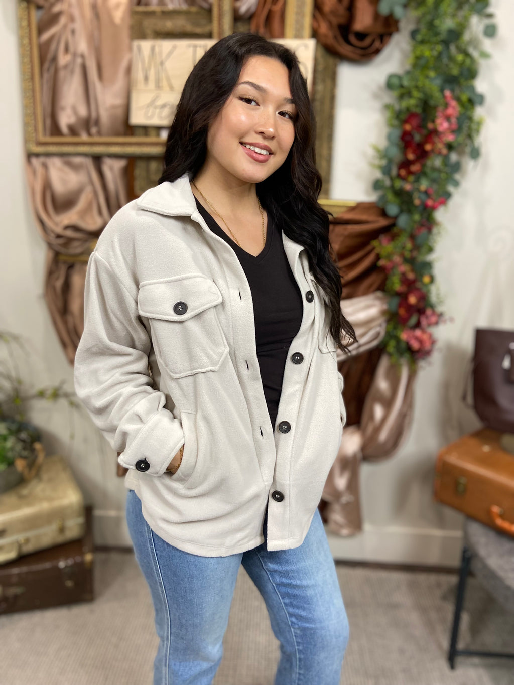 Jared Beige Oversized Fleece Shacket