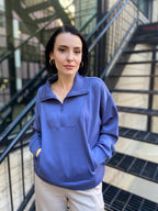 Nicolette Blue Indigo Scuba Half Zip Sweater