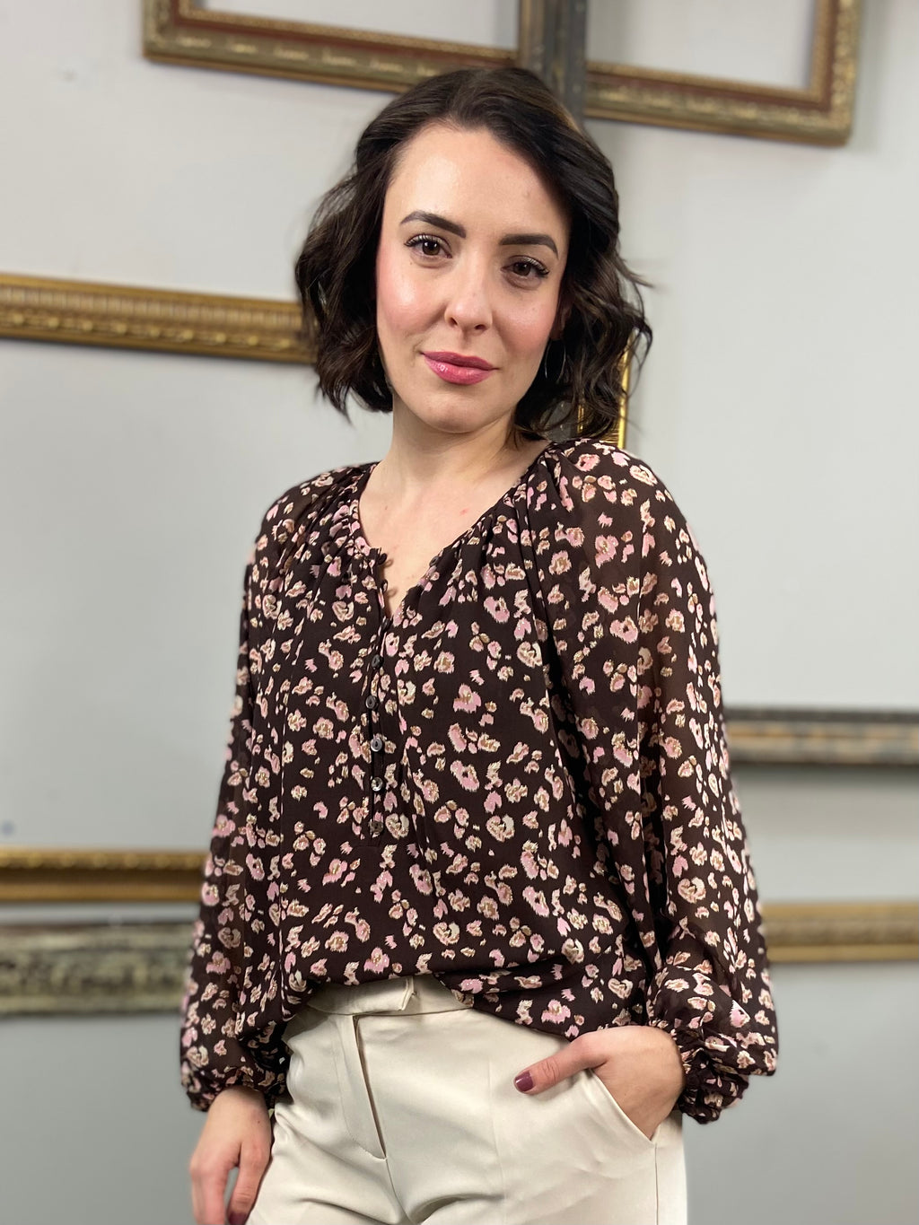 Reid Brown Floral Long Sleeve Blouse - MK Threads Boutique