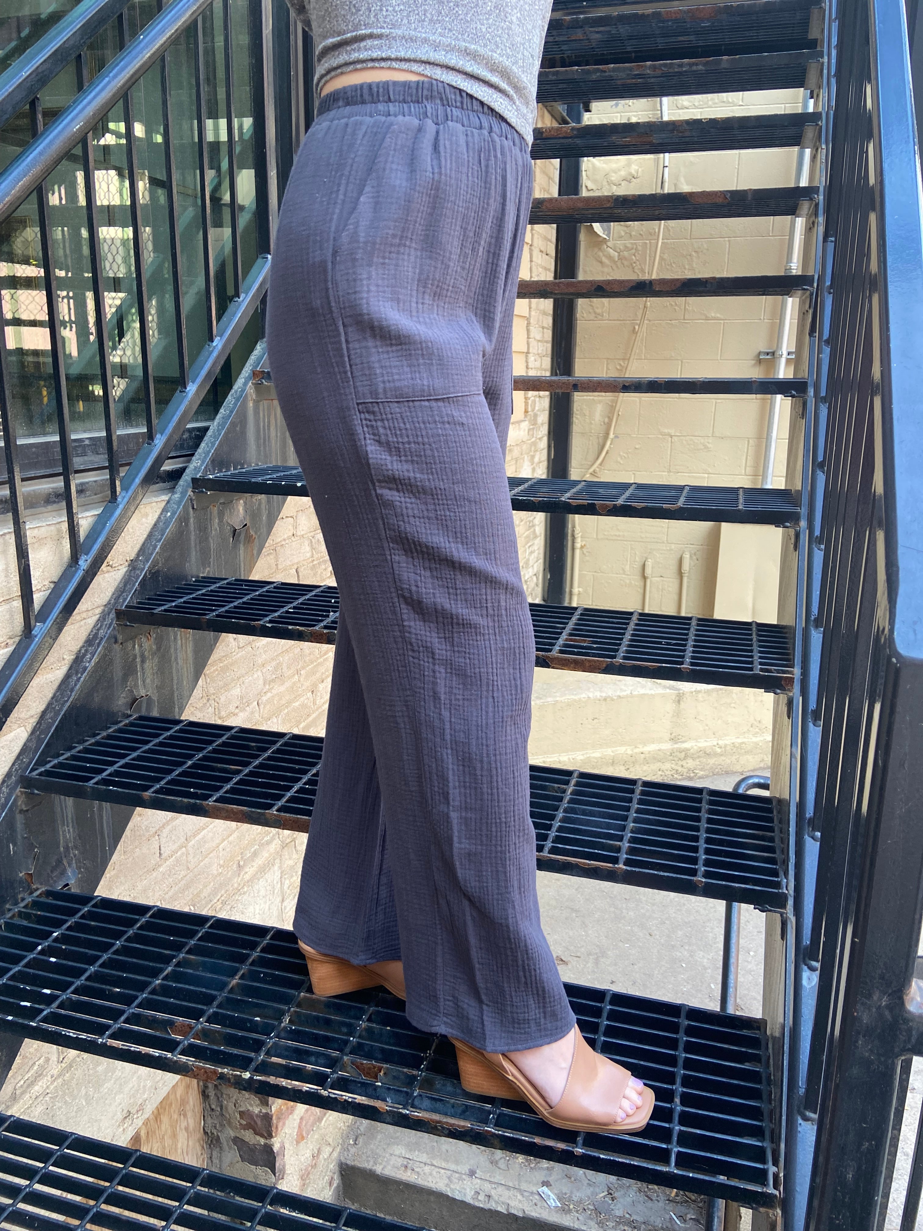 Vanessa Gray Waffle Wide Leg Pants - MK Threads Boutique