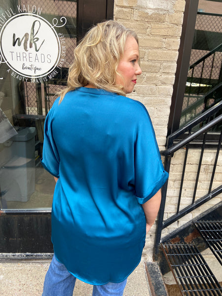 Petra Teal Plus Size Satin Top