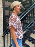Nelly Brown Floral Neck Tie Ruffle Blouse