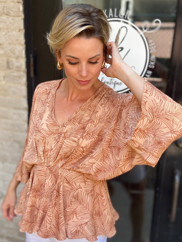 Saige Peach Tropical Peplum Top