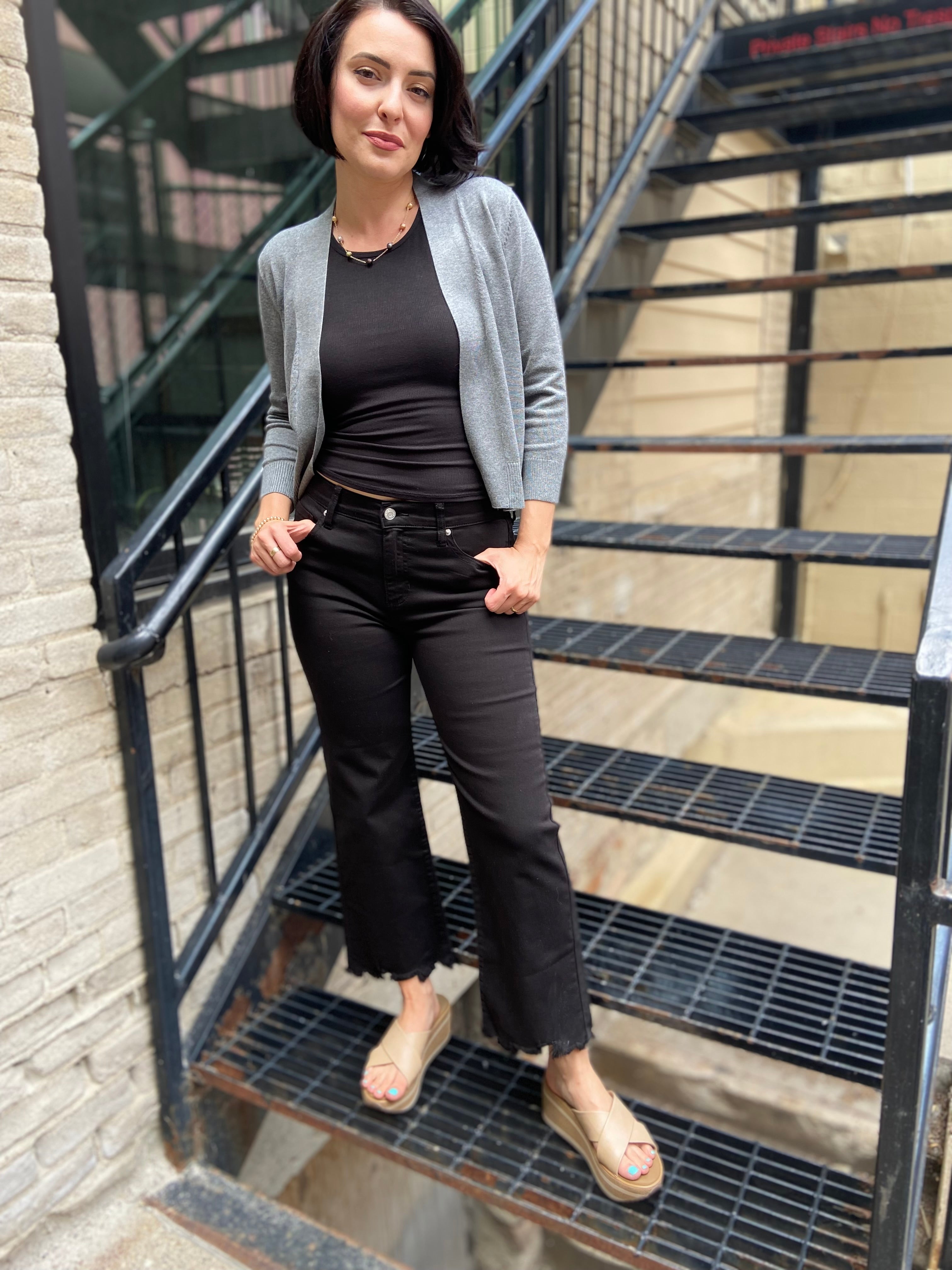 Vallie Black Mid Rise Cropped Sneak Peek Jeans