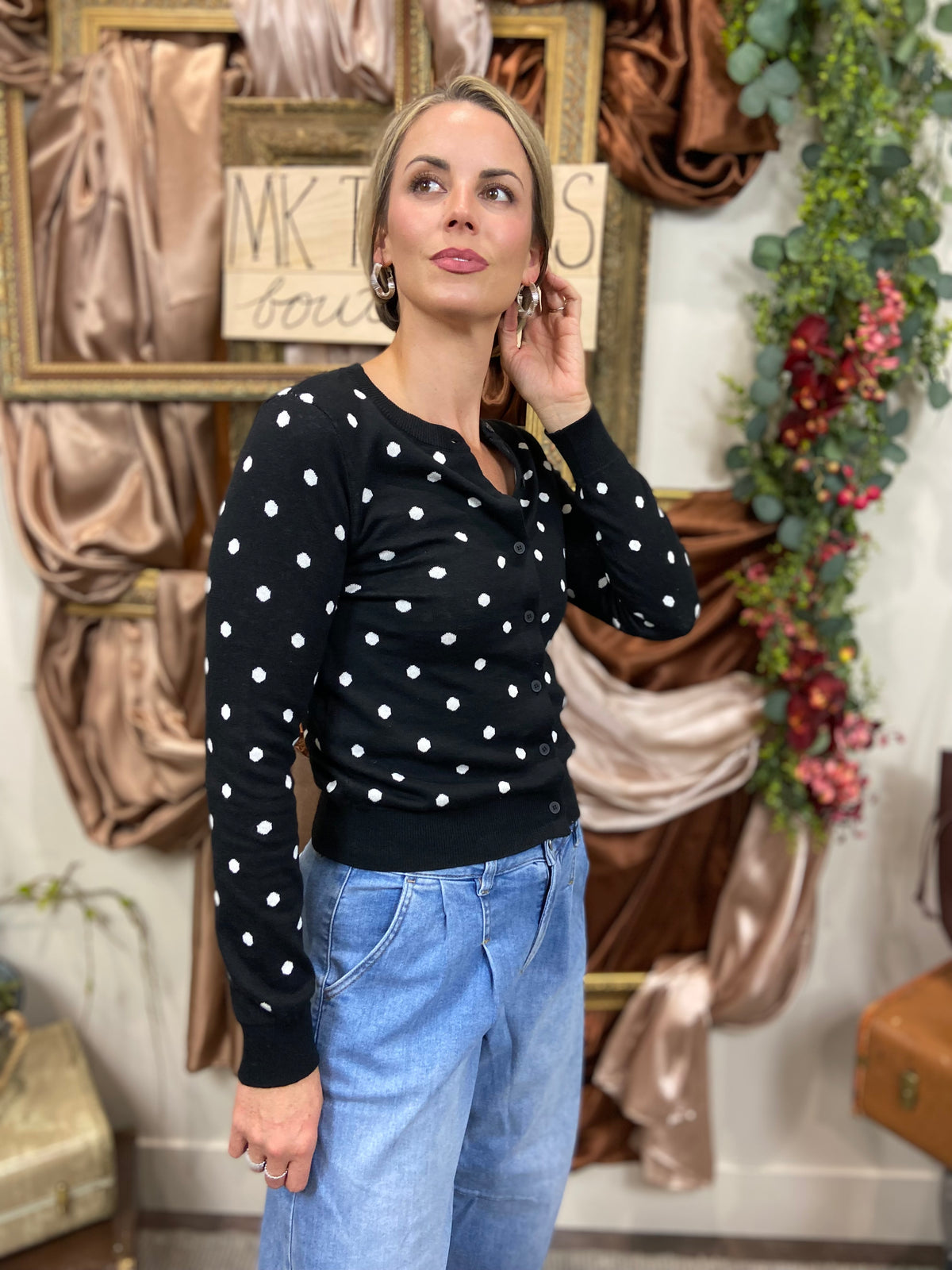 Holly Black Polka Dot Sweater Cardigan