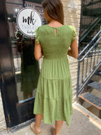 Stella Green Plus Smocked Midi Dress