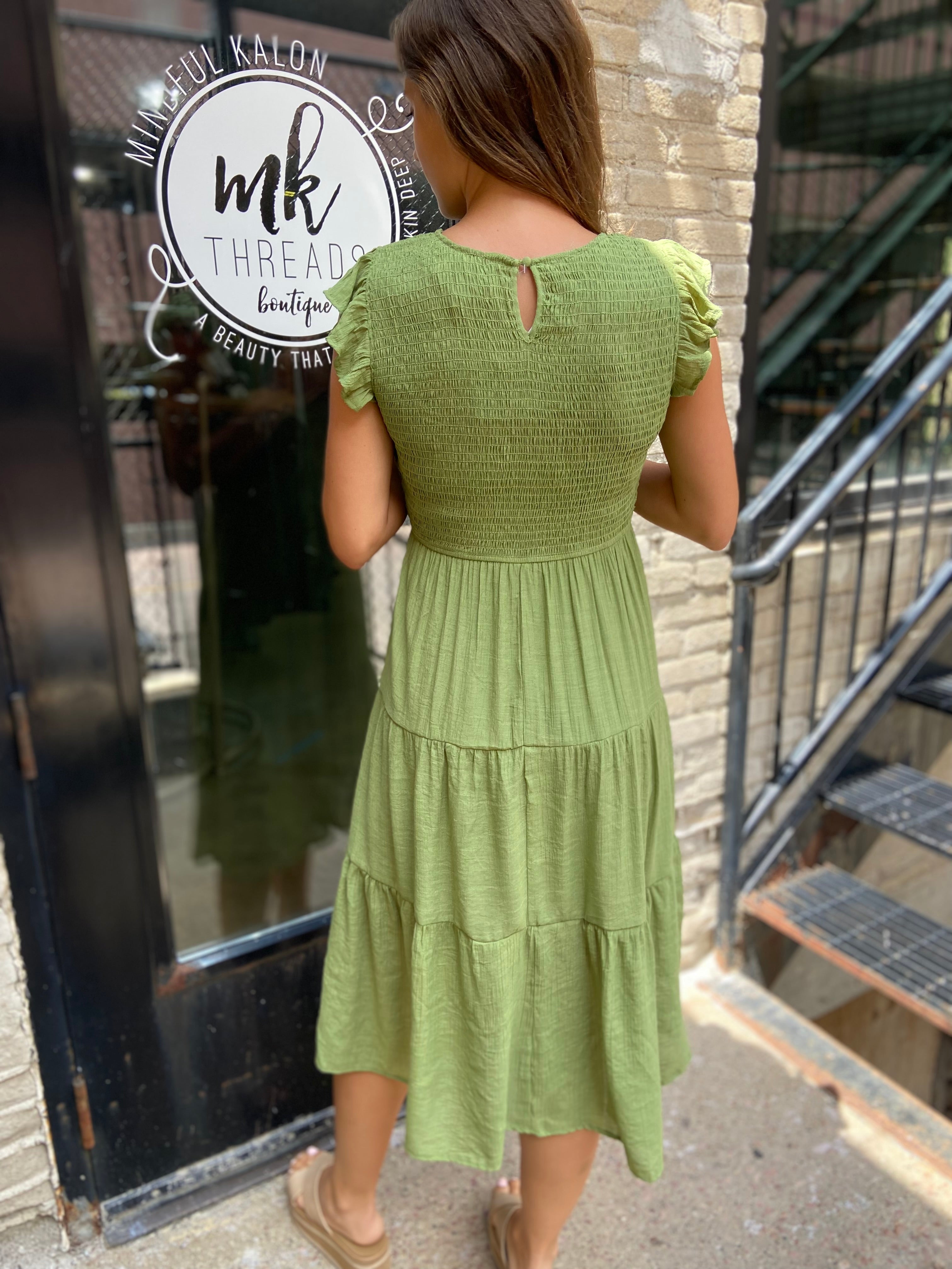 Stella Green Plus Smocked Midi Dress