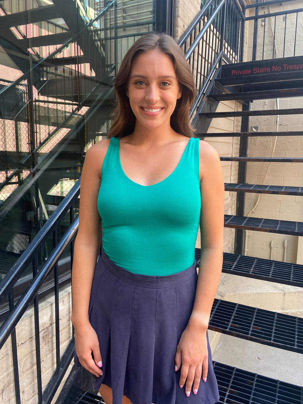 Alisha Green Double Layered V Neck Tank Top - MK Threads Boutique